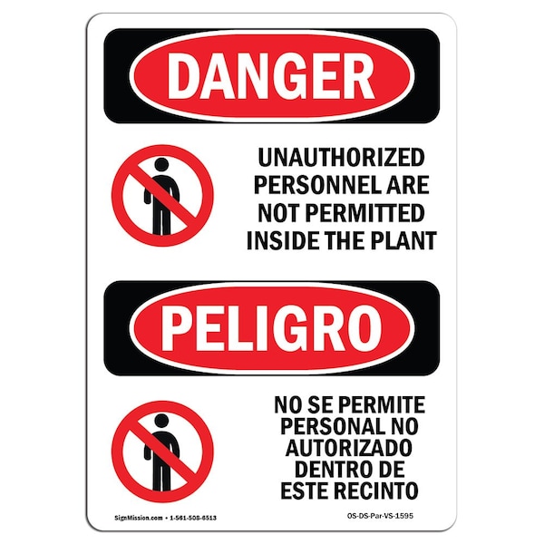 Safety Sign, OSHA, 5" Height, Unauthorized Personnel Not Permit Spanish, 10PK
